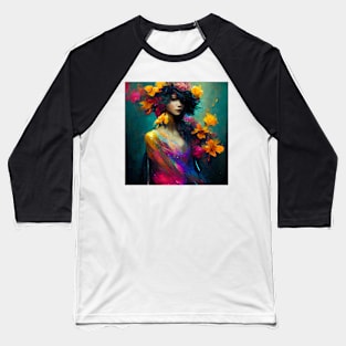 Girl with Colorful Flowers - best selling Baseball T-Shirt